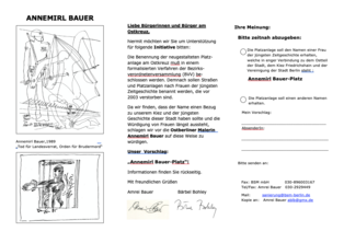 Flyer zur Bürger*innenbeteiligung zur offiziellen Benennung in „Lenbachplatz”, 2009.<br><i>Flyer von Amrei Bauer und Bärbel Bohley, FHXB Friedrichshain-Kreuzberg Museum</i> Flyer zur Bürger*innenbeteiligung