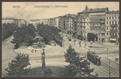 Ansichtskarte mit Blick auf Grimmstraße und Grimmpark