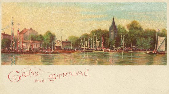 Eine historische Postkarte mit dem Titel Gruß aus Stralau