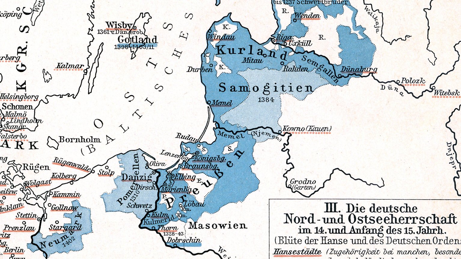 Landkarte der Deutschen Nord- und Ostseeherrschaft im 14. und 15. Jahrhundert